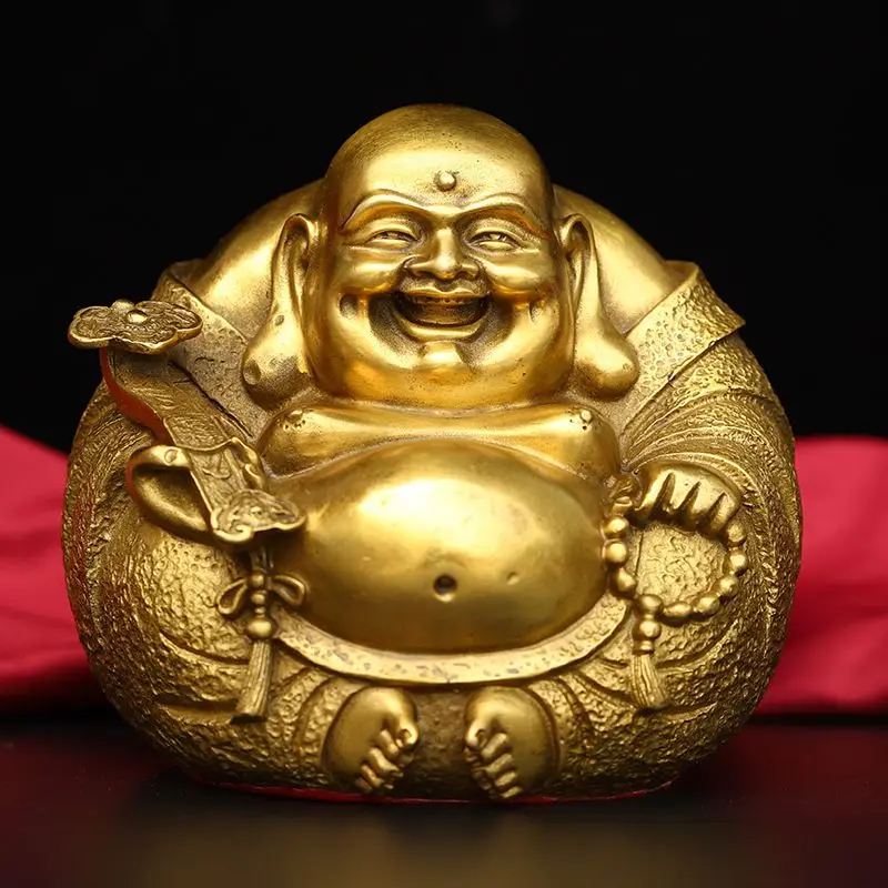 

Chinese Style Maitreya Buddha Ornament Pure Copper with A Big Belly and Smiling Buddha Statue Home and Office Decorations