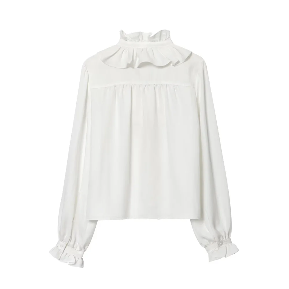 Otoño e Invierno nuevo diseño de ropa de mujer sentido es de moda simple adelgazante versátil camisa con cuello plisado top