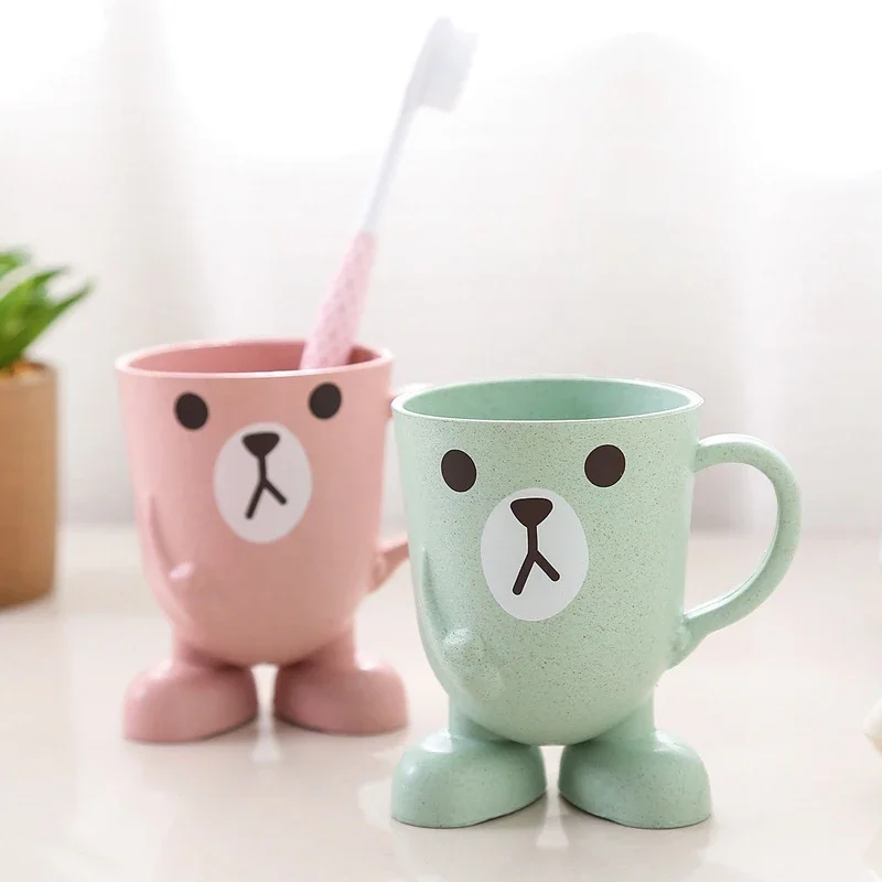 Tazza per spazzolino da denti in paglia di grano bicchiere da bagno carino per cartoni animati collutorio portaspazzolino da viaggio portatile per