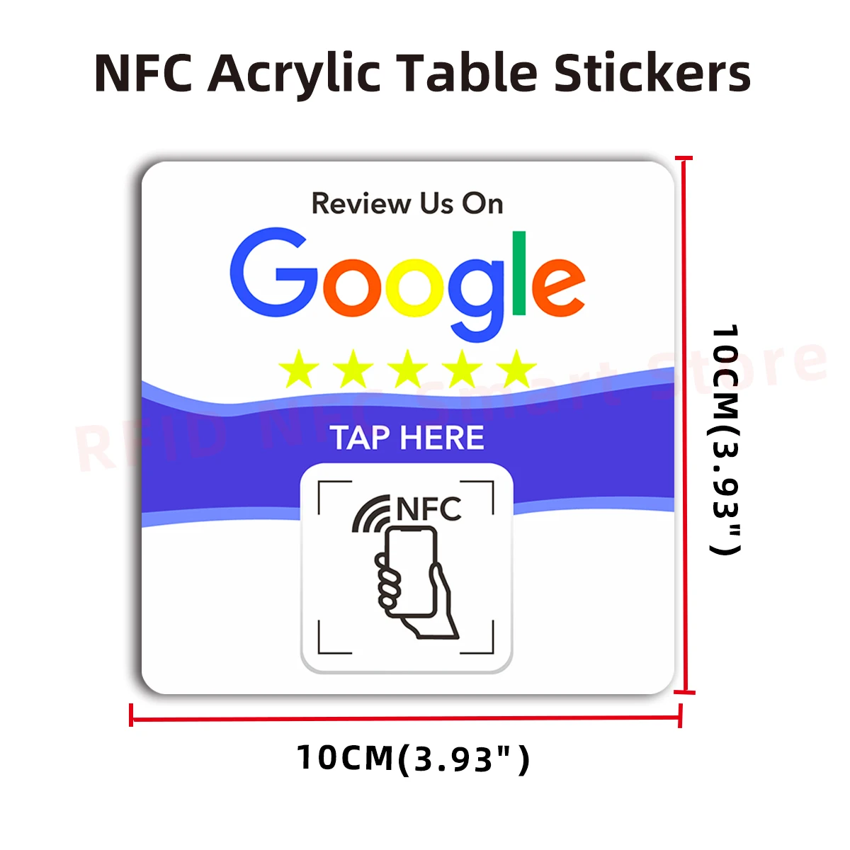 Big Size Waterproof Acrylic NFC Sticker Google Review NFC Square Cafe Table Sticker 100*100mm Google Review NFC Acrylic Tags