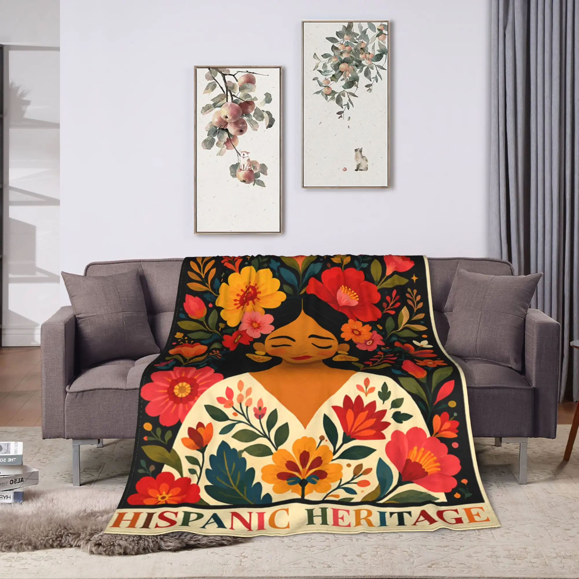 Hispanic Heritage Month Flowers Stamp Latin Comfortable Blanket For Chair Sofa Bed  Fashion Throw Blanket Flannel Bedspread
