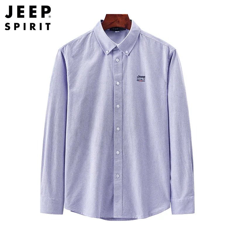 JEEP SPIRIT Spring Autumn Thin Simple Cotton Shirt Men\'s Solid Color Work Clothes Casual Breathable Comfortable Long Sleeve Top