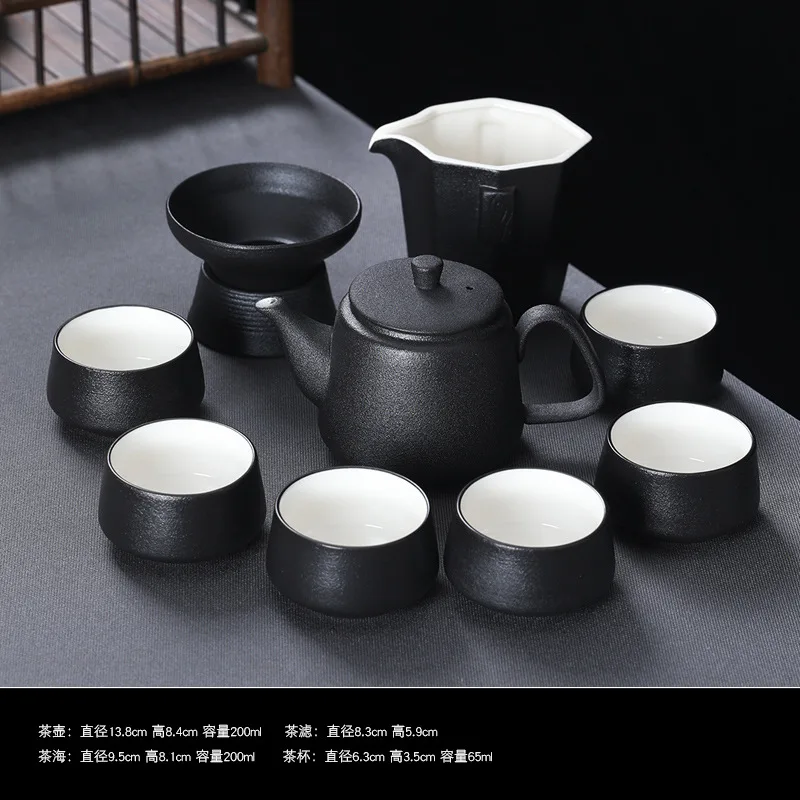 

Black Ceramic Kung Fu Tea Set for Home and Office, Side Handle Anti-scald Teapot and Teacups, Chinese Style Simple Complete Tea
