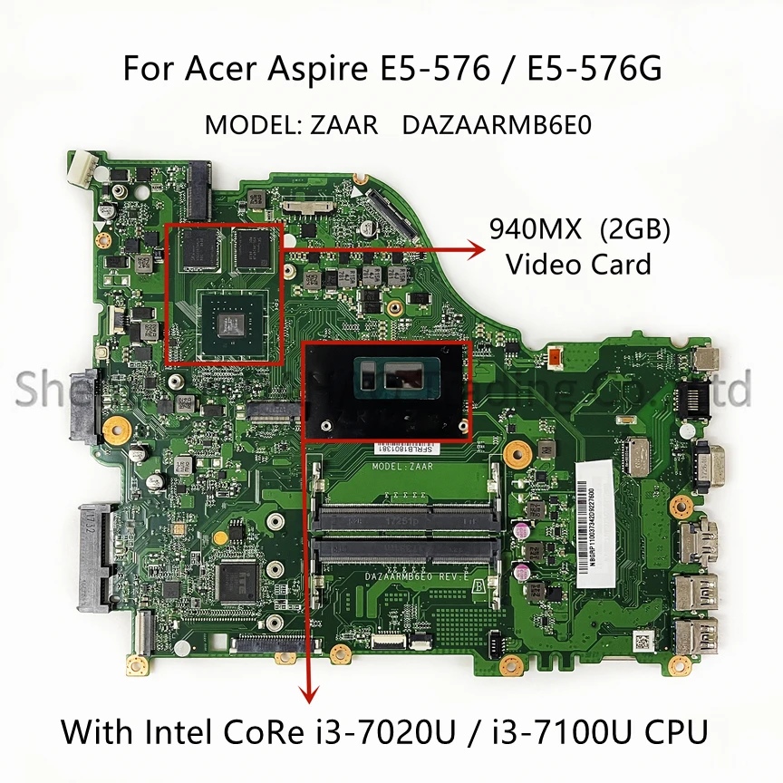 

DAZAARMB6E0 For Acer Aspire E5-576 E5-576G ZAAR Laptop Motherboard With Intel i3 i5 i7 CPU 940MX 2GB Video Card 100% Full Tested