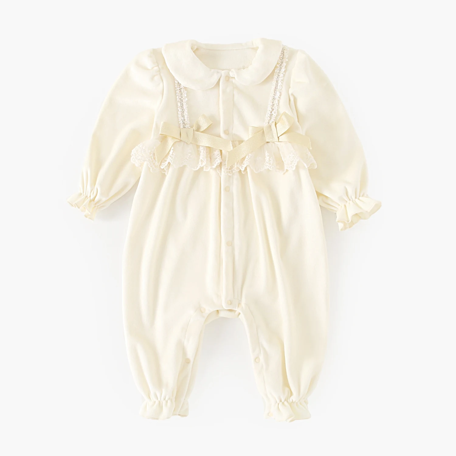 長袖冬用ベビーガールズジャンプスーツかわいいレース厚手暖かい幼児服