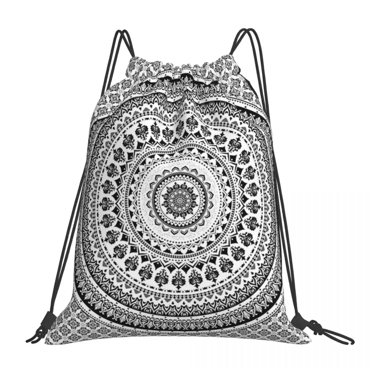 Mandala Monochrome Backpacks Multi-function Drawstring Bags Drawstring Bundle Pocket Shoes Bag BookBag For Travel Students