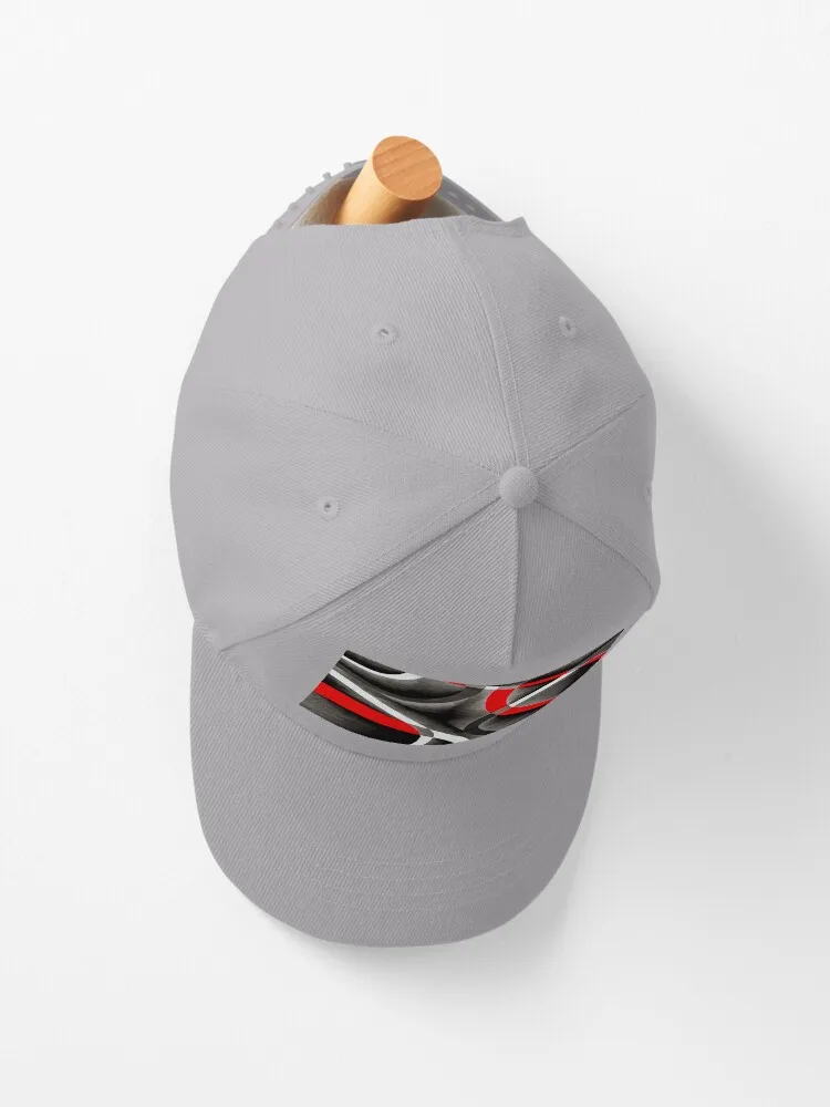 Eighties Red White Grey Line Curve Pattern On Black Cap For Unisex Adult Outdoor Casual Sun Baseball Caps New Fashion Hat