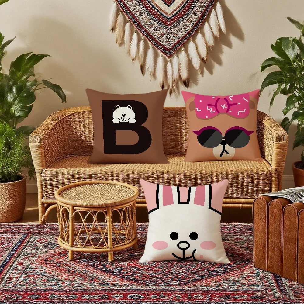 L-lINE Chibi Cushion Cover Bedroom Sofa Decorative Home Car F-fRIENDS Portable Cushion Cover With Zipper Soft Pillowcase