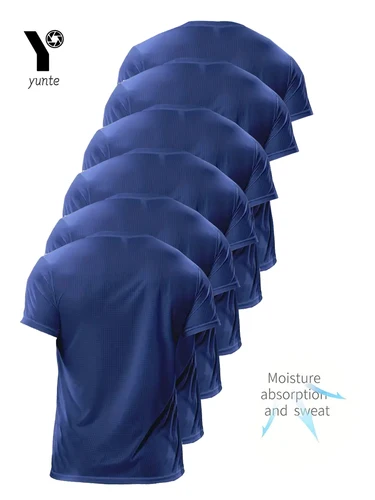 Imagen 2 del producto Crew T-Shirt6Pcs-Camiseta de secado rápido para hombre, camisa de secado rápido, transpirable, ultraligera, color azul marino, para Fitness, gimnasio y correr