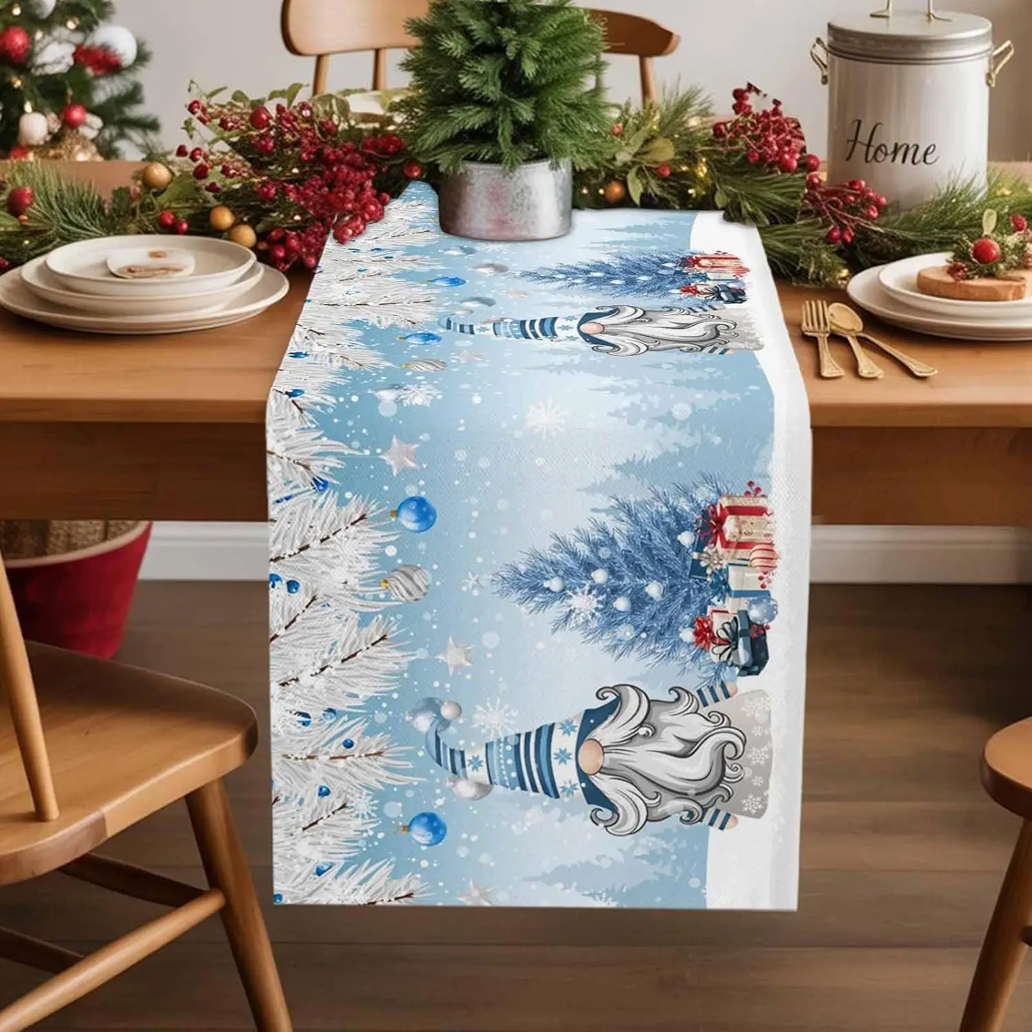 

Christmas Gnomes Xmas Tree Branch Snowflake Table Runner Party Decor Winter Kitchen Dining Table Runner Christmas Decorations