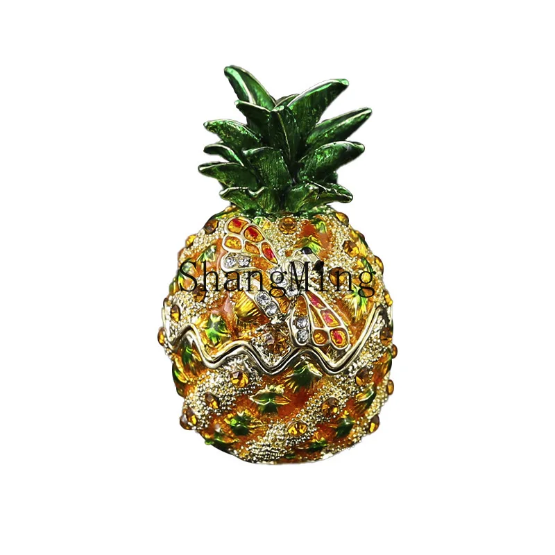 

PYH pineapple jewelry box metal handicraft full diamond trinket storage box pineapple desktop small ornament jewelry