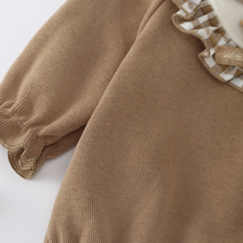 2023 frühling Kinder Baby Mädchen Nette Kleidung Säuglings Kleinkind Geraffte Cartoon Peter Pan Kragen Overalls Kleinkind Bodys + hut 0-24 M