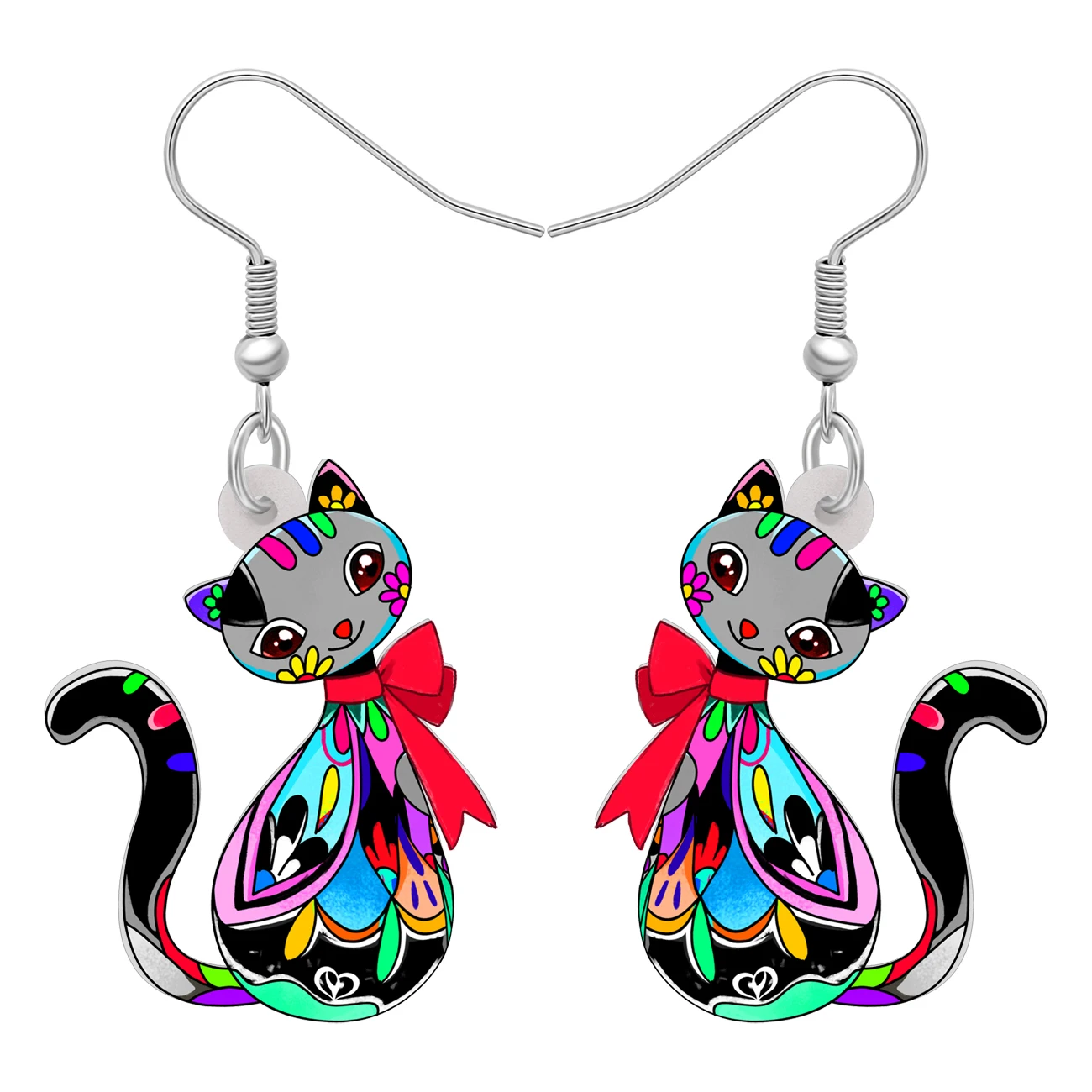 Bonsny Acrylic Cute Bow Tie Cat Earrings Novelty Sweet Animals Dangle Drop Jewelry Charms For Women Girl Teens Gifts Accessories