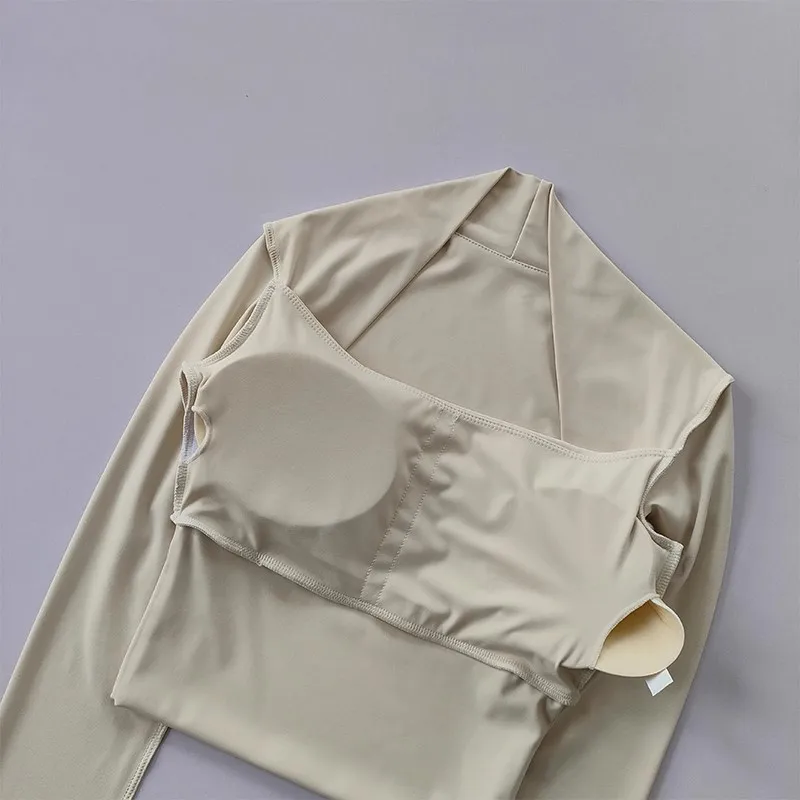 شال يوجا أنيق بأكمام طويلة للنساء مع وسادة صدر، قميص يوجا قصير أنيق، كامباك بورا، سرعة جافة للخريف #6