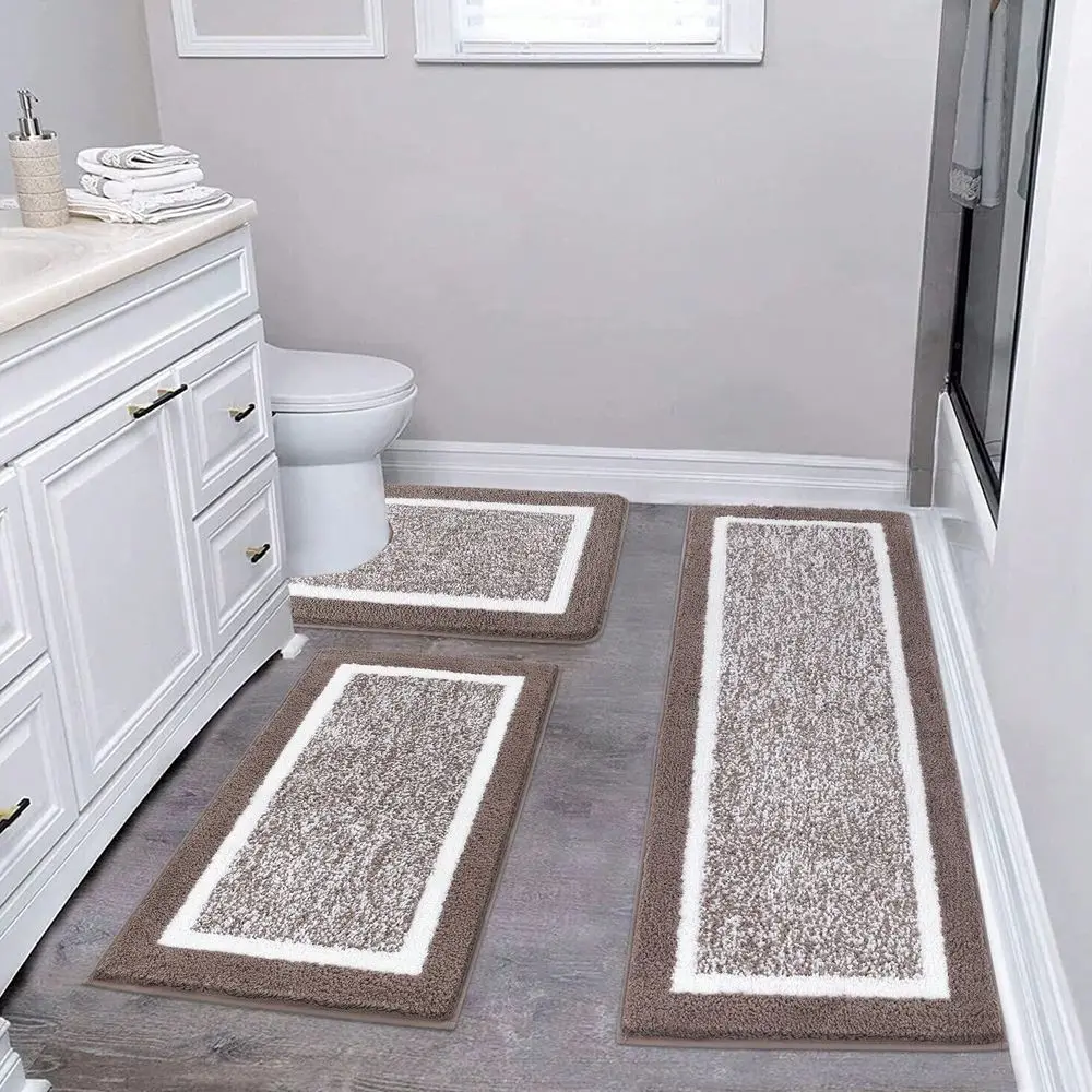 

Набор ковриков для ванной комнаты из 3 предметов, набор ковриков для ванной из микрофибры с длинным ворсом, нескользящие ультрамягкие коврики, впитывающие коврики для ванной с U-образным дизайном