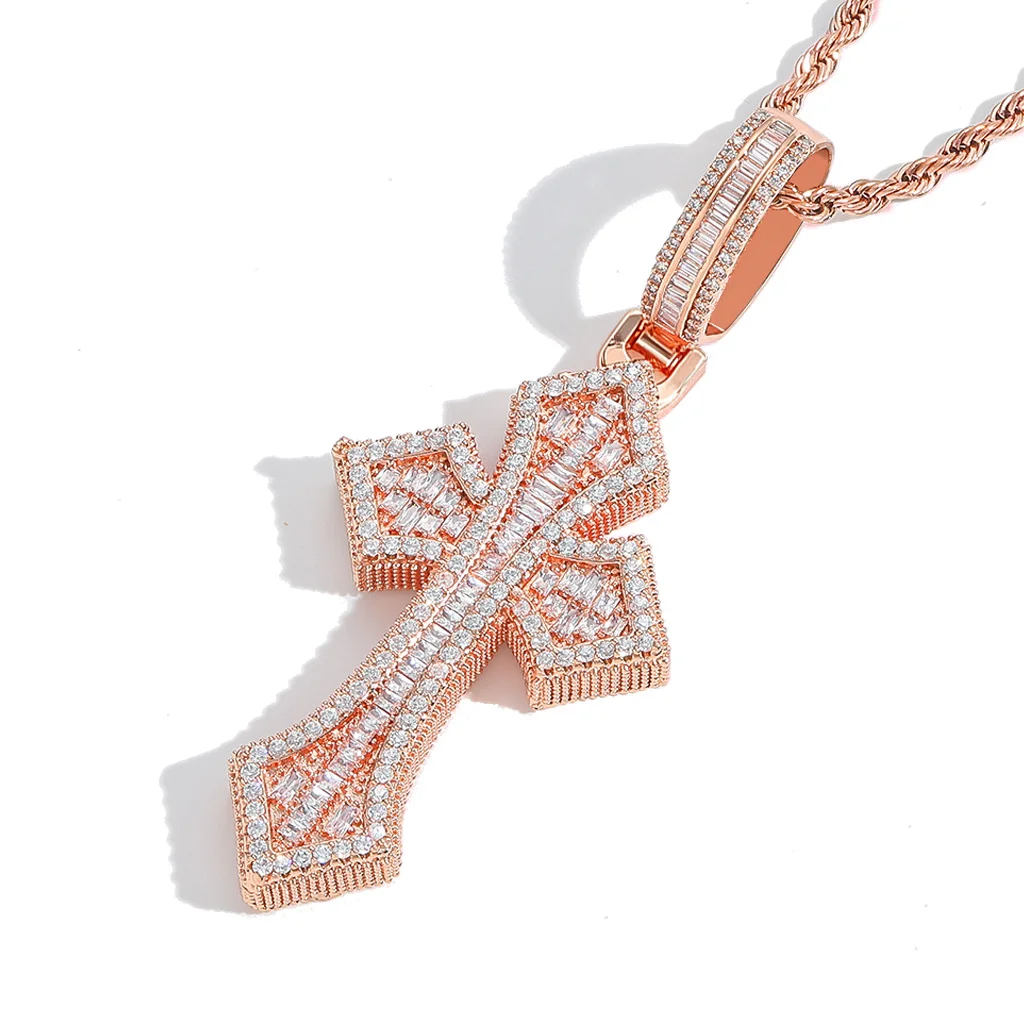 Iced Out Cross Baguettecz Cross Pendant Necklaces Iced Out Cubic Zirconia Jesus Cross Charms Fashion Jewelry for Gifts