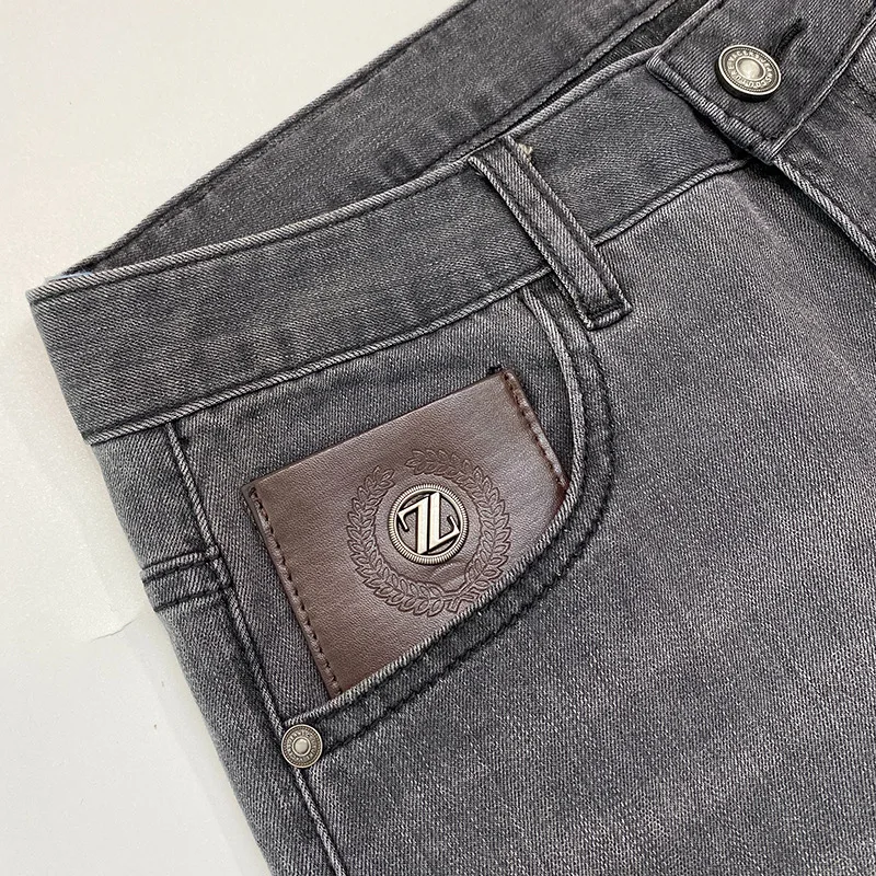 Summer Thin Black Gray Jeans Men's Slim Fit Feet Simple and High-End Men's Stretch Comfortable Breathable All-Matching Long Pant