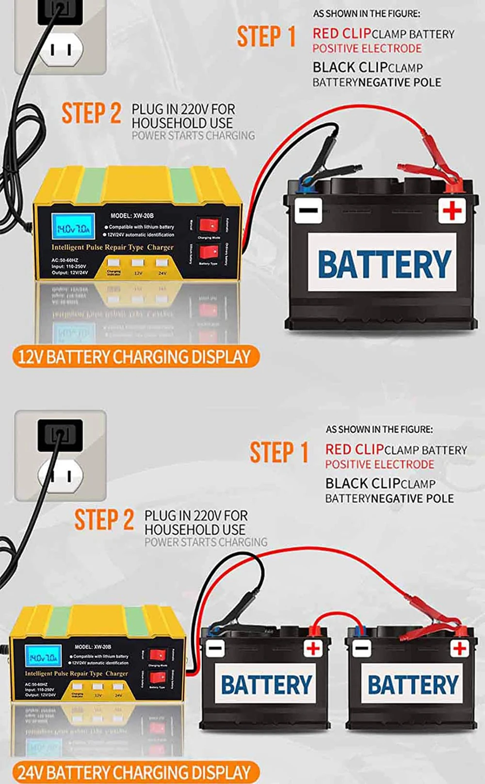 شاحن بطارية أوتوماتيكية بالكامل ، شاحن بطارية سيارة 10 أمبير 12 فولت/24 فولت وحدات شحن البطارية ، صيانة البطارية وإعادة تكييف السيارة