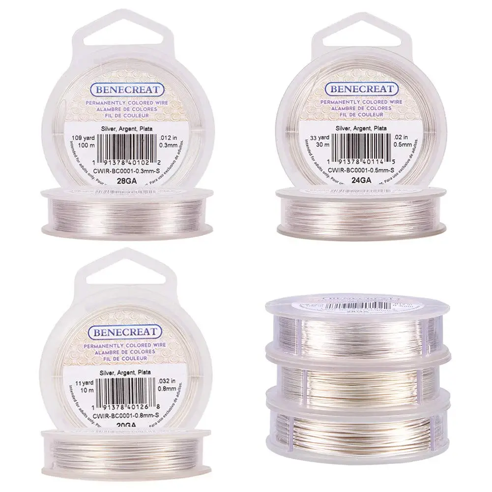 

3 Rolls 20-Gauge/24-Gauge/28-Gauge Tarnish Resistant Silver Coil Wire, 33-Feet/98-Feet/328-Feet