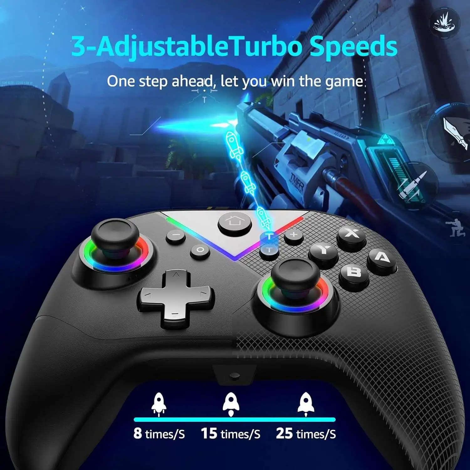 Kontroler do Switch Lite/OLED/PC, bezprzewodowy joystick do gier BT z efektem Halla RGB, funkcją Turbo Macro, 6-osiowym żyroskopem i silnikami wibracyjnymi. — zdjęcie produktu 3