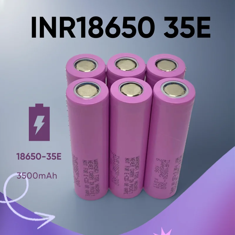 Bateria de iões de lítio recarregável para brinquedos, ferramentas eléctricas, lanterna, 18650, INR18650-35E, 3500mAh, 3.7V, 20A, 100% genuíno