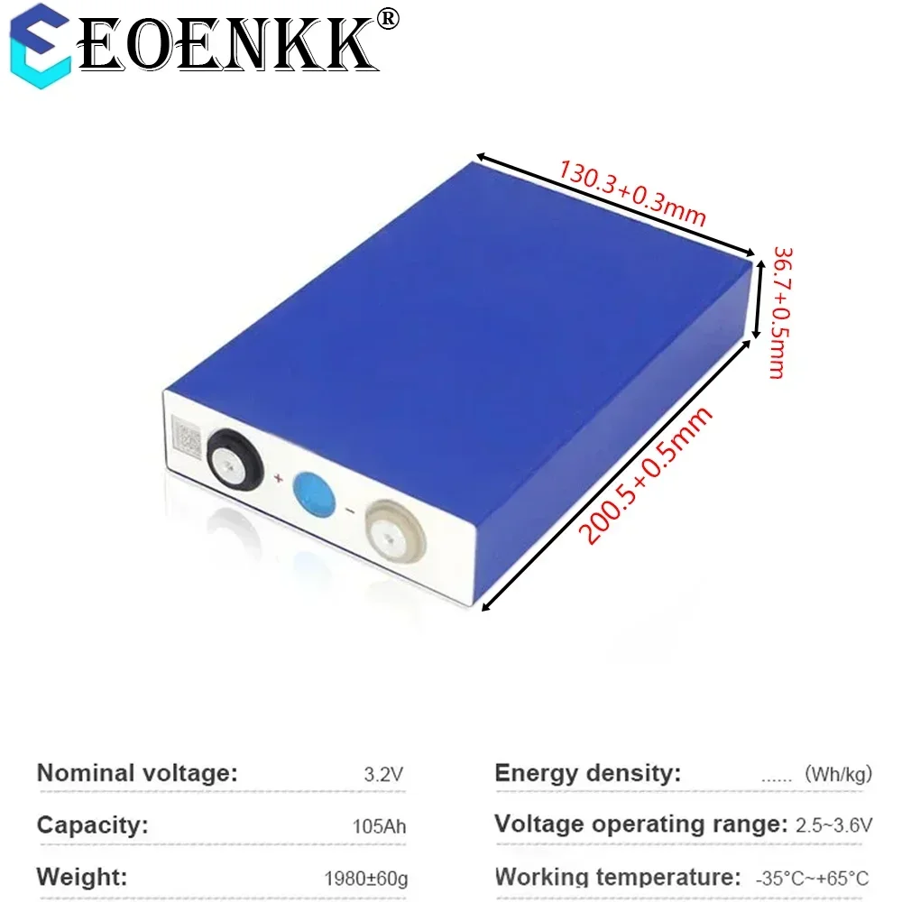 EOENKK New 3.2V 105Ah120Ah LiFePO4 Battery Cells Rechargeable Battery Pack for Solar Li-Ion High Current Rechargeable Power Cell