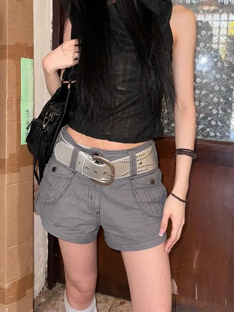 

American High Street Bright Line Pocket Overalls Women's New Y2k Spice Girl Style Casual Shorts