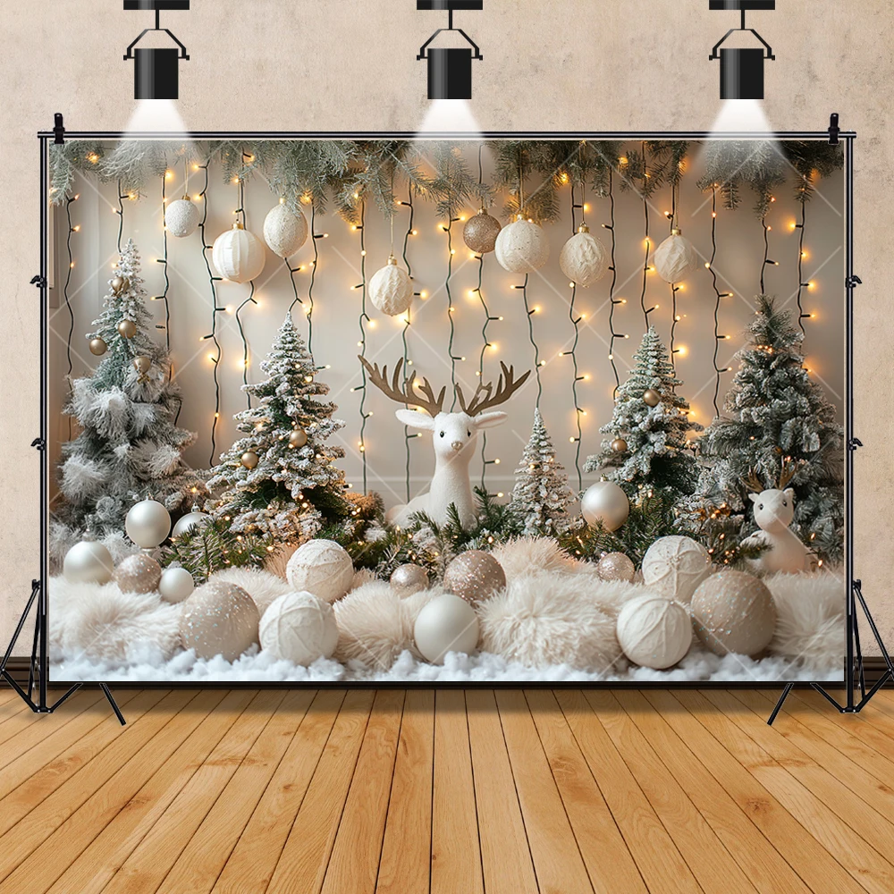 White Christmas Balloons Pine Tree Snow Lights Aldults Kids Baby Family Party Backdrop Custom Kids Photo Poster Decor Background