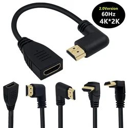 Przedłużacz 2.0 kompatybilny z HDMI 90 stopni prostopadły przewód łokciowy męski do żeński 2K * 4K @ 60HZ Ultra 3D 1080P Ethernet