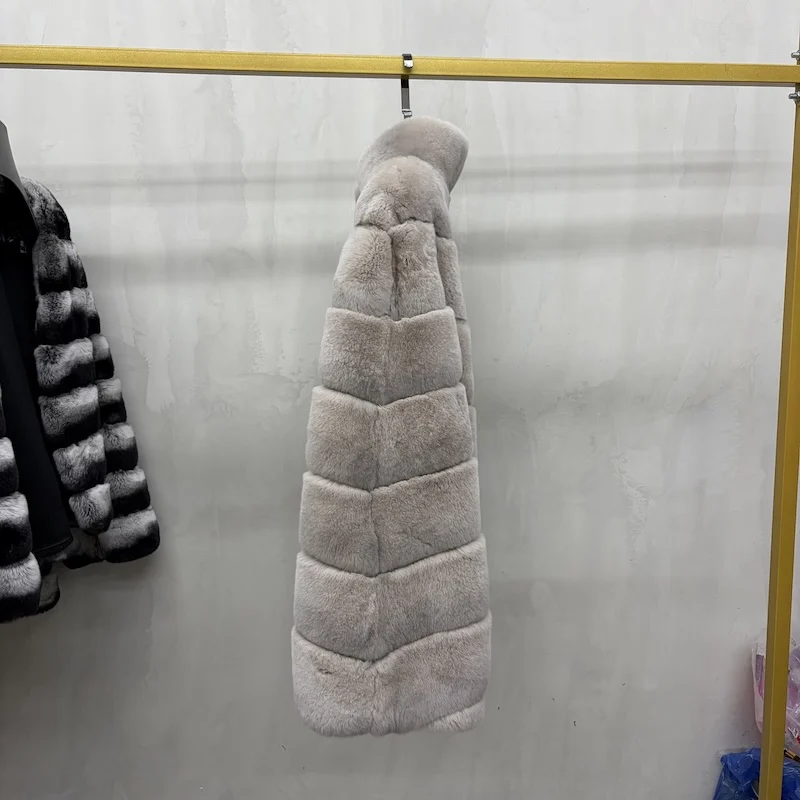 New High Quality Real Natural Rex Rabbit Fur Coat for Women Long Sleeves Luxury Fur Coat Thick Warm Outerwear Female Jackets