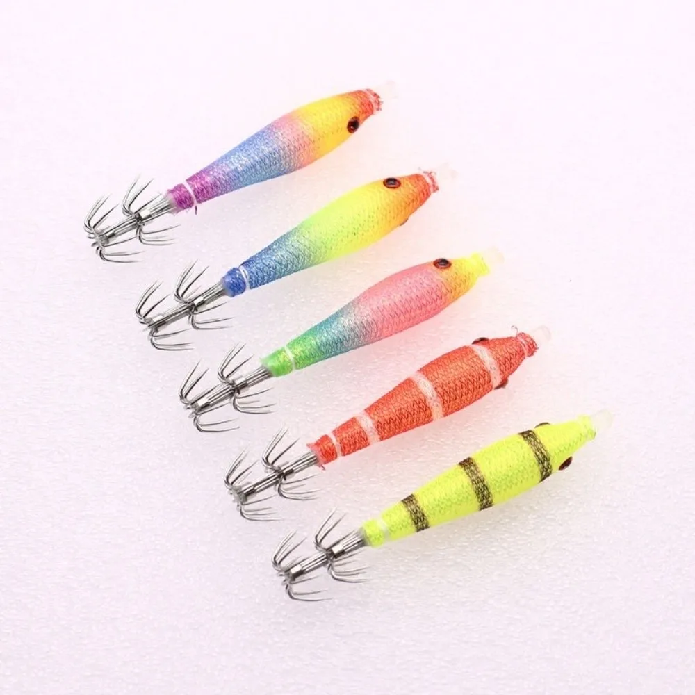 5 unids/bolsa cebo 68mm rollo de tela pesca plantilla de pulpo luminoso tubo de soplado UV cebo de madera para camarones anzuelo de calamar pesca en agua salada