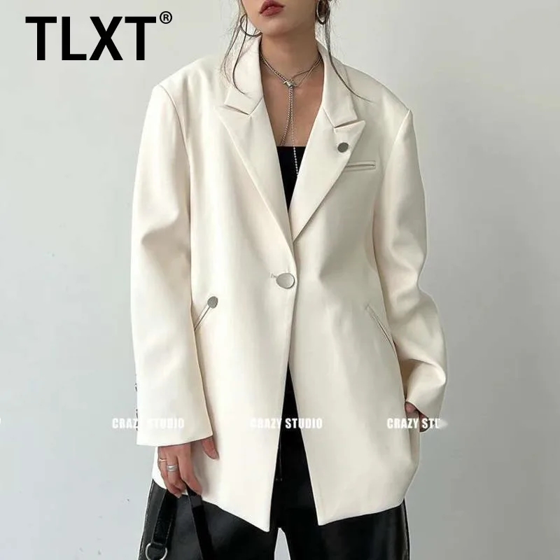 

TLXT Elegant Women's Single Button Gathered Waist Blazers Lapel Long Sleeve Fashion Female Jackets 2025 Spring New Coats XK1343