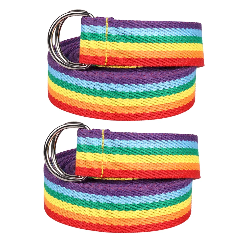 

2 Pcs Rainbow Web Belt Thick Waist Belts for Women Weaving Fasteners Band Fun Ladies Jeans Decorate Dresses Trendy Wraps Miss