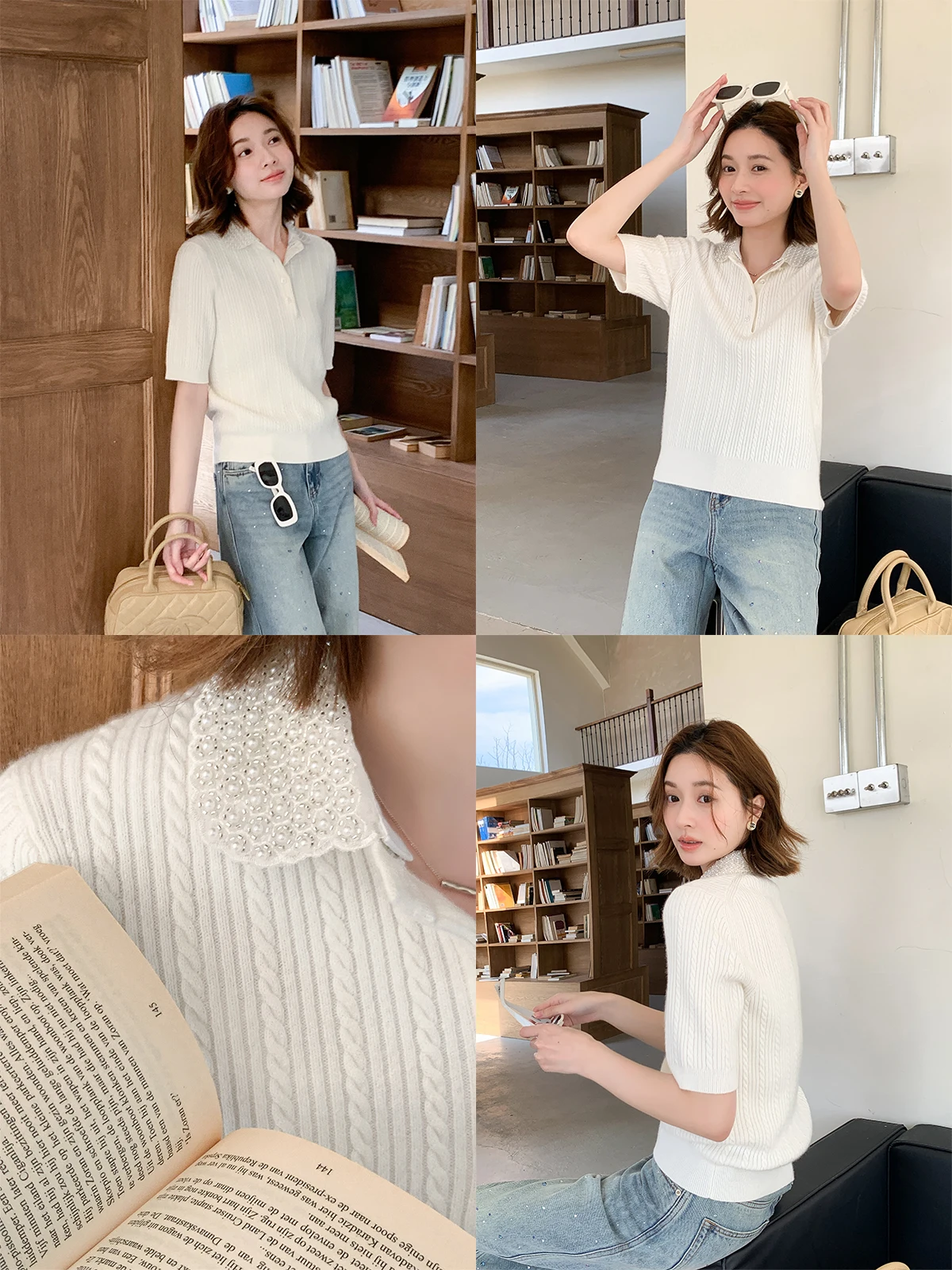 

MJ's Mom ort Sve Ne Knitted irt Women Slimming Ele Ladies Knitted Top Spring Commute Sle Regular Length