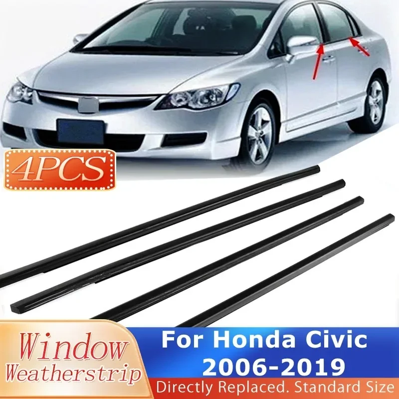 For Honda Civic 2006-2019 Window Weatherstrip Outer Glass Seal Belt Trim Sealing Rubber Strips Window Waterproof Glass Seal