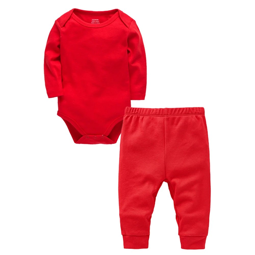 Muslin Plain 2 Pieces Baby Clothing Set Baby Boys Romper With Pants Red Pink Blue Kids Jumpsuit Blank For Newborn Gift Set