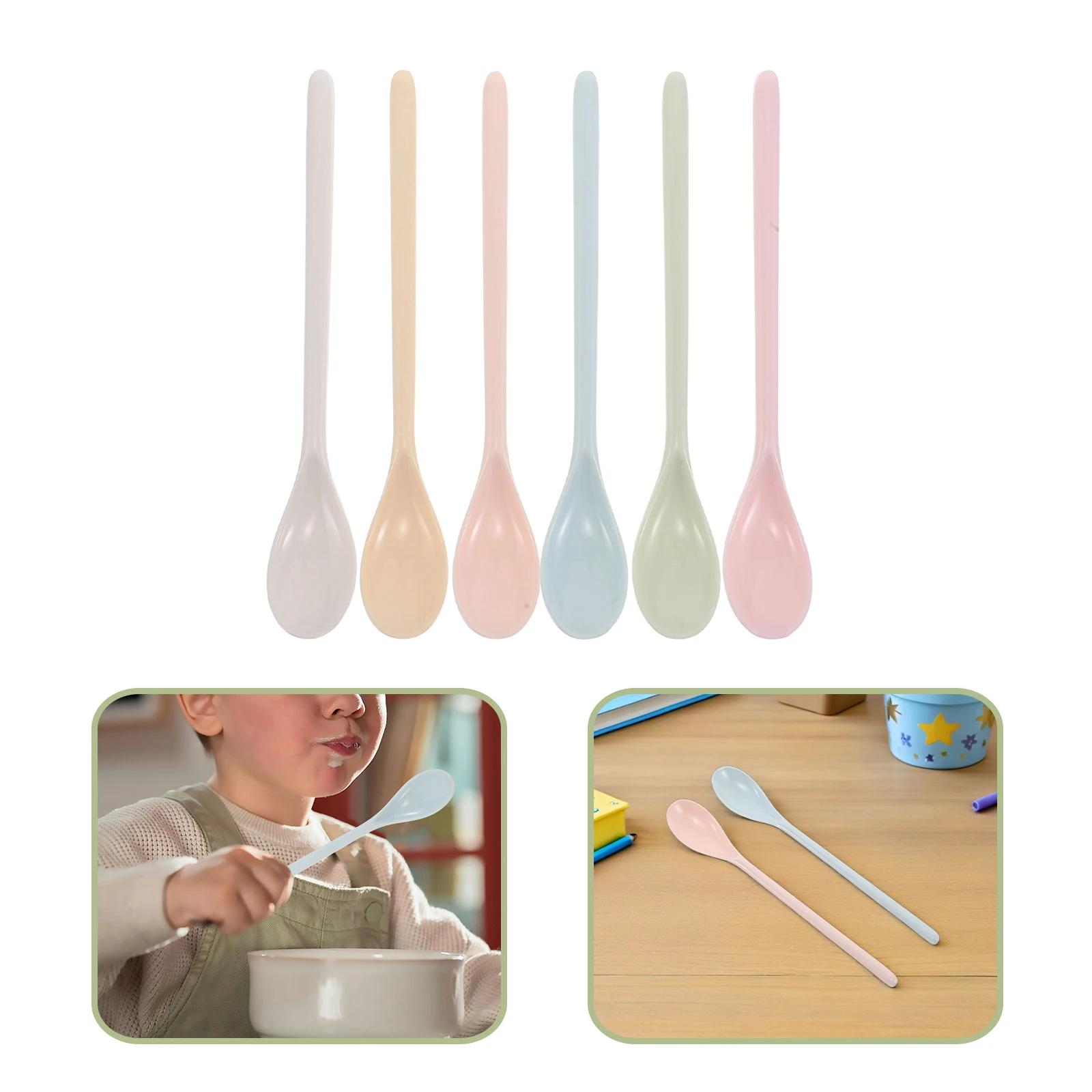 

6Pcs Plastic Baby Spoons Long Handle Drop-Resistant Feeding Utensils Soup Spoons for Toddlers Kindergarten Long Spoon