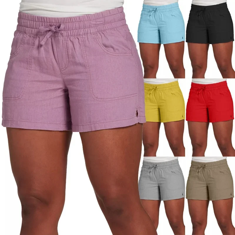 Women Fashion Casual Solid Color Elastic Waist Split Shorts Casual Short Pants