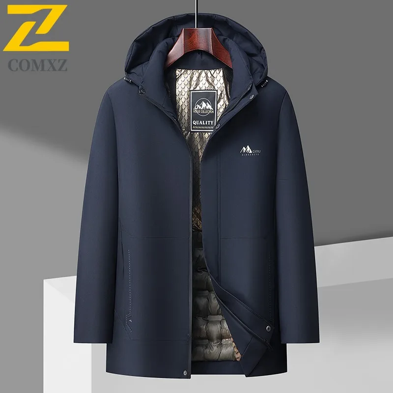 

COMXZ Мужская длинная хлопковая куртка, классическая утолщенная теплая парка с капюшоном для работы на открытом воздухе, повседневное удобное ветрозащитное зимнее пальто для путешествий