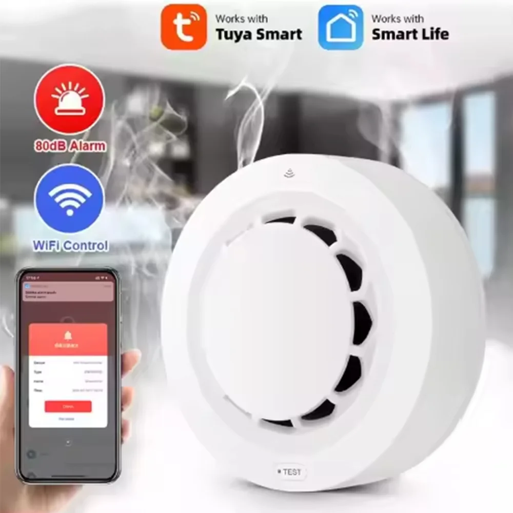 

SIXWGH Tuya WiFi Smart Ceiling Fire Alarm Sensor OLED Real-Time Phone Alarm 80dB Sound App Compatible for Hotels Home Android