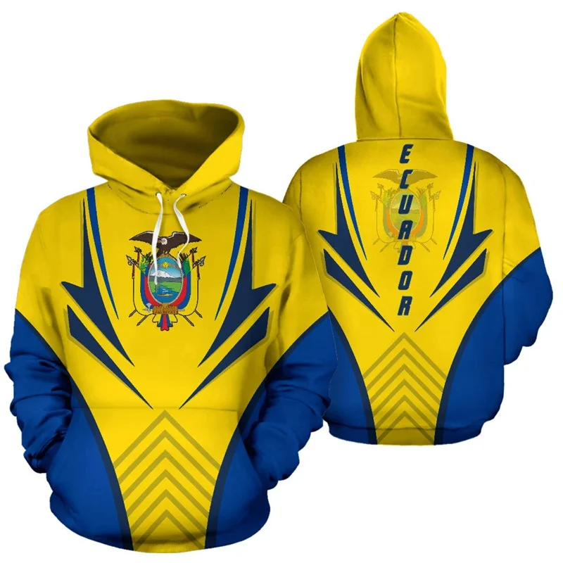 Ecuador Flag Hoodie Men 3D Printed Ecuadorian National Emblem Sweatshirt Long Sleeve Pullovers Tops Hot Sale Sports Hoodies