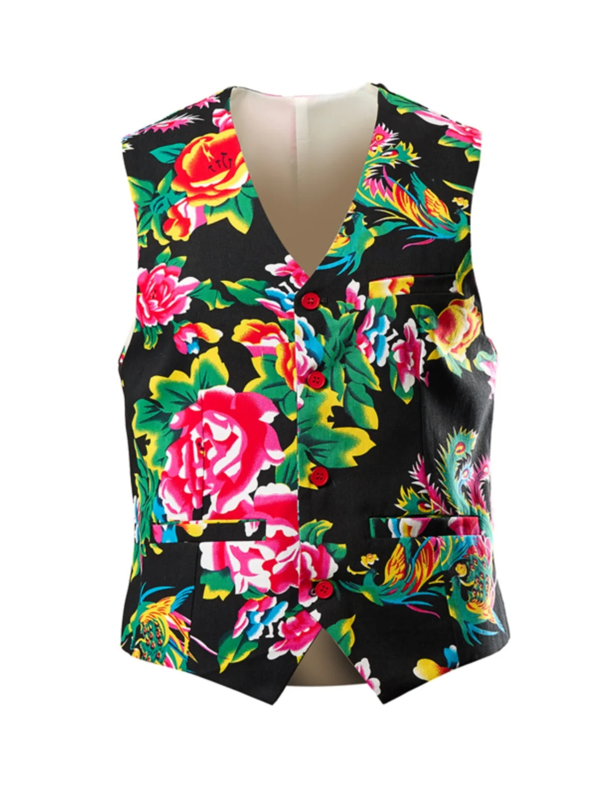 New Men Northeast Big Flower Vests Men Design Clothing Chinese Style Sleeveless Jackets Men Fashion Streetwear Waistcoats