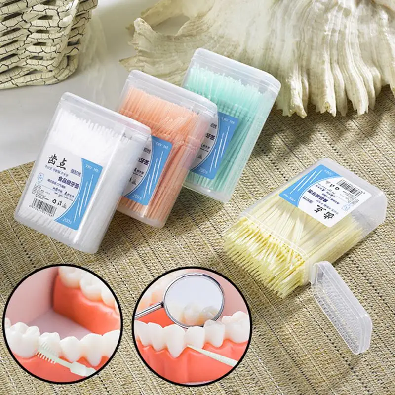 

200Pcs Toothpick Brushes Double-Headed Toothpick Interdental Brush Floss Teeth Cleaning Disposable Teeth Hygiene Oral Care