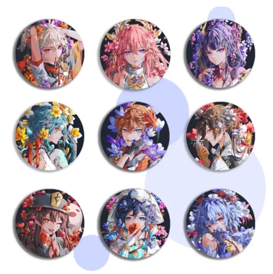 Anime Game Genshin Impact Badge Zhongli Kamizato Ayaka Venti Ganyu Raiden Shogun Yae Miko Badge Brooch Cosplay Accessories Gifts