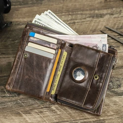 Crackle Oil Leather Short Bifold Wallets Men Quality Male Removable Wallet with airtag Clutch Slim Coin Pocket Card Holder Purse