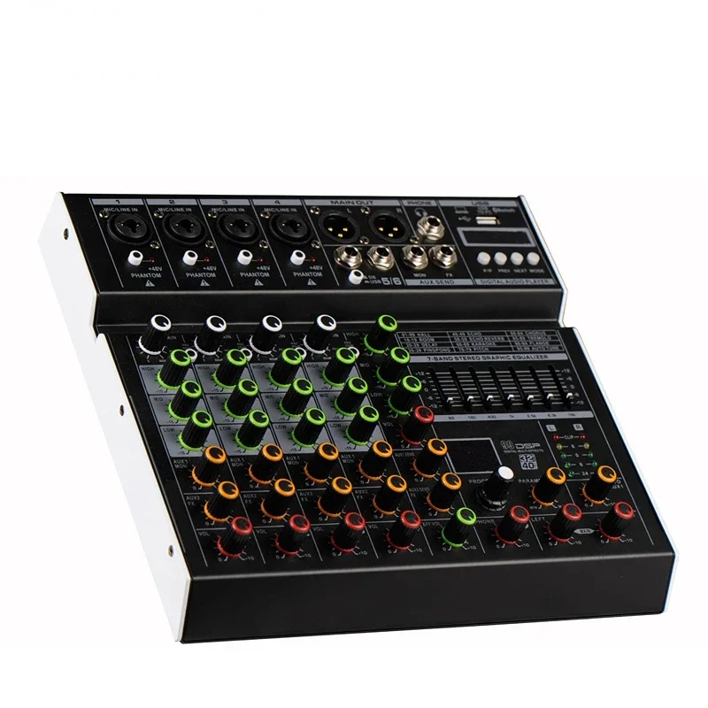 MX6 High Quality Recording Podcast USB Mixer 6 Channel Stereo Audio Mixer With Individual 48V Phantom Power