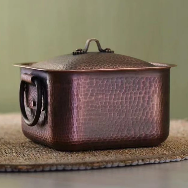 

Винтажный медный горшок, посуда для кемпинга и активного отдыха, тушения, кухонная утварь ручной работы с текстурой молотка 15,5 см, ручной горшок