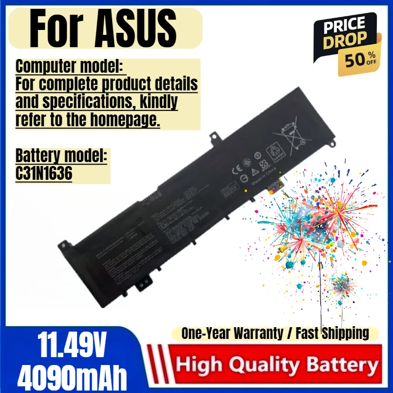 

C31N1636 for ASUS VivoBook Pro 15 N580VD N580VN NX580VD7300 NX580VD7700 DMO27T DMO28T FI024T FI033T FY246T FY252T Laptop Battery