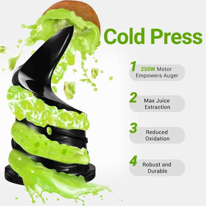 عصارة بالضغط البارد، آلات عصارة ذاتية التغذية مقاس 5.3 بوصة للخضروات والفواكه الكاملة، عصارة مضغ سهلة التنظيف، إنتاجية عالية للعصير