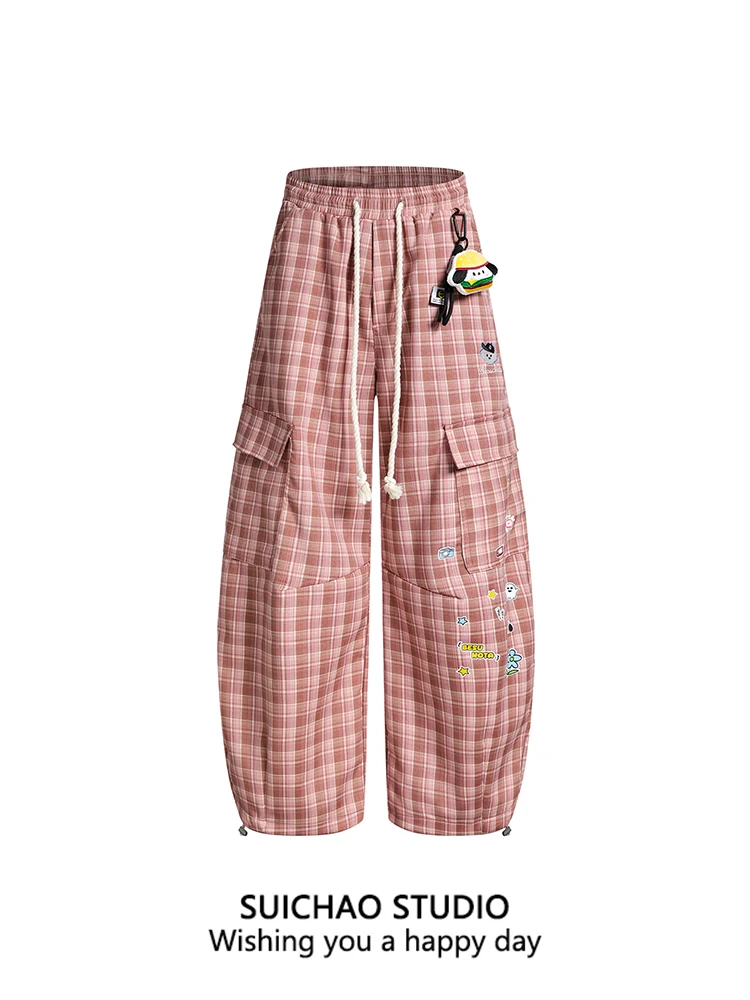 

Широкие брюки Suichao в американском ретро-стиле с мультяшным принтом, свободные, плотные, для пар, повседневные, длинные, для кампуса